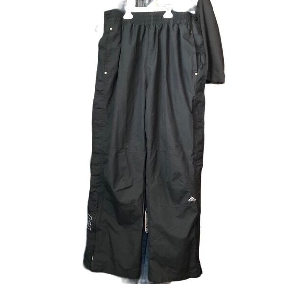 VTG Adidas Track Pants Mens L Trefoil Black Soccer Snap Button Ripstop Sport - Picture 1 of 12